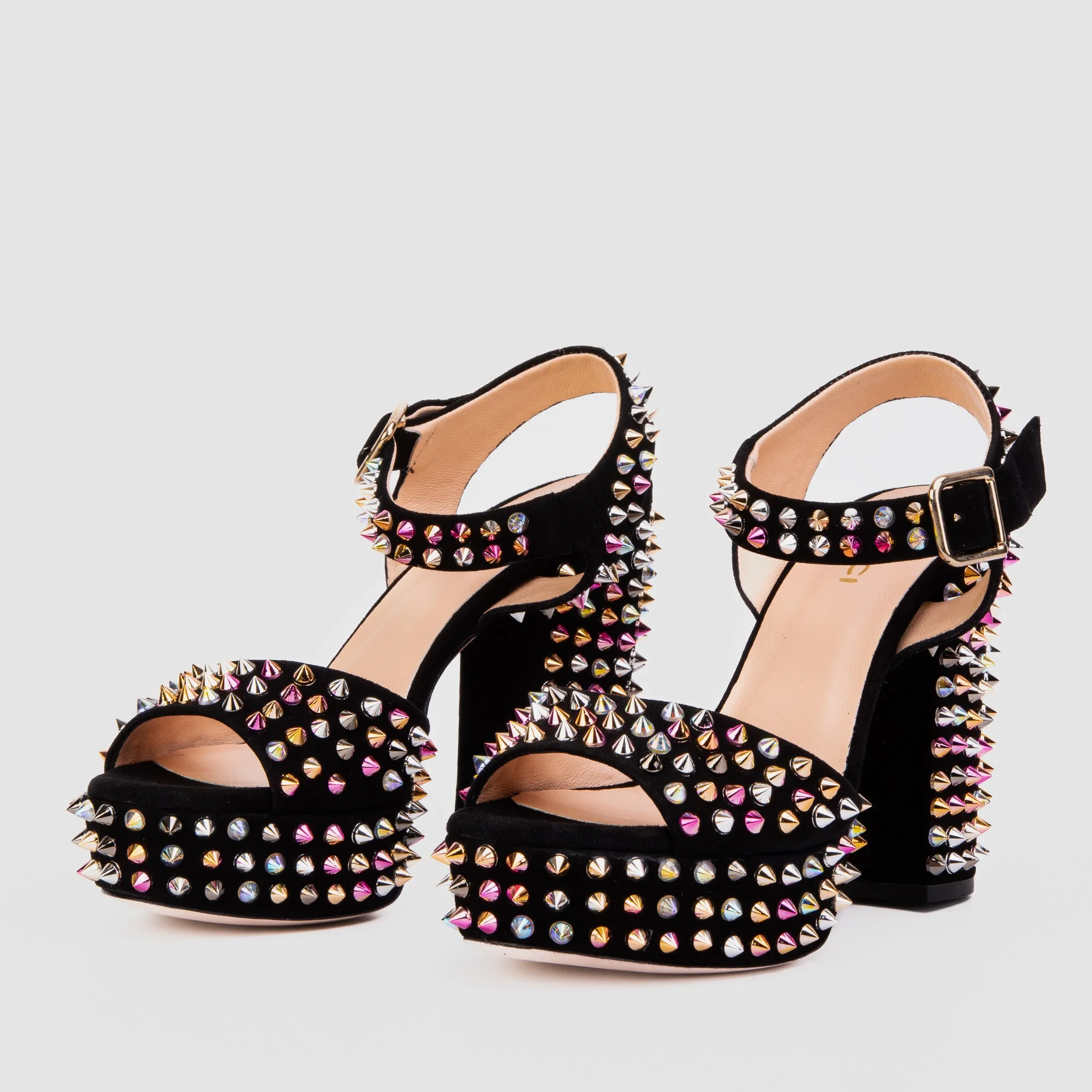 The Tampico Black Suede Leather Spike Platform Heel Sandal