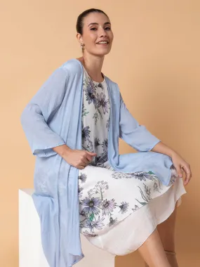 Women Floral Blue Midi A-Line Dress with shrug