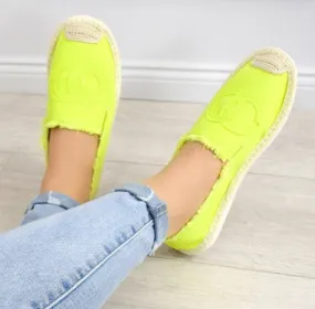 Women's Neon Yellow CC Espadrilles Slip-On Flats | NB273-LGREEN