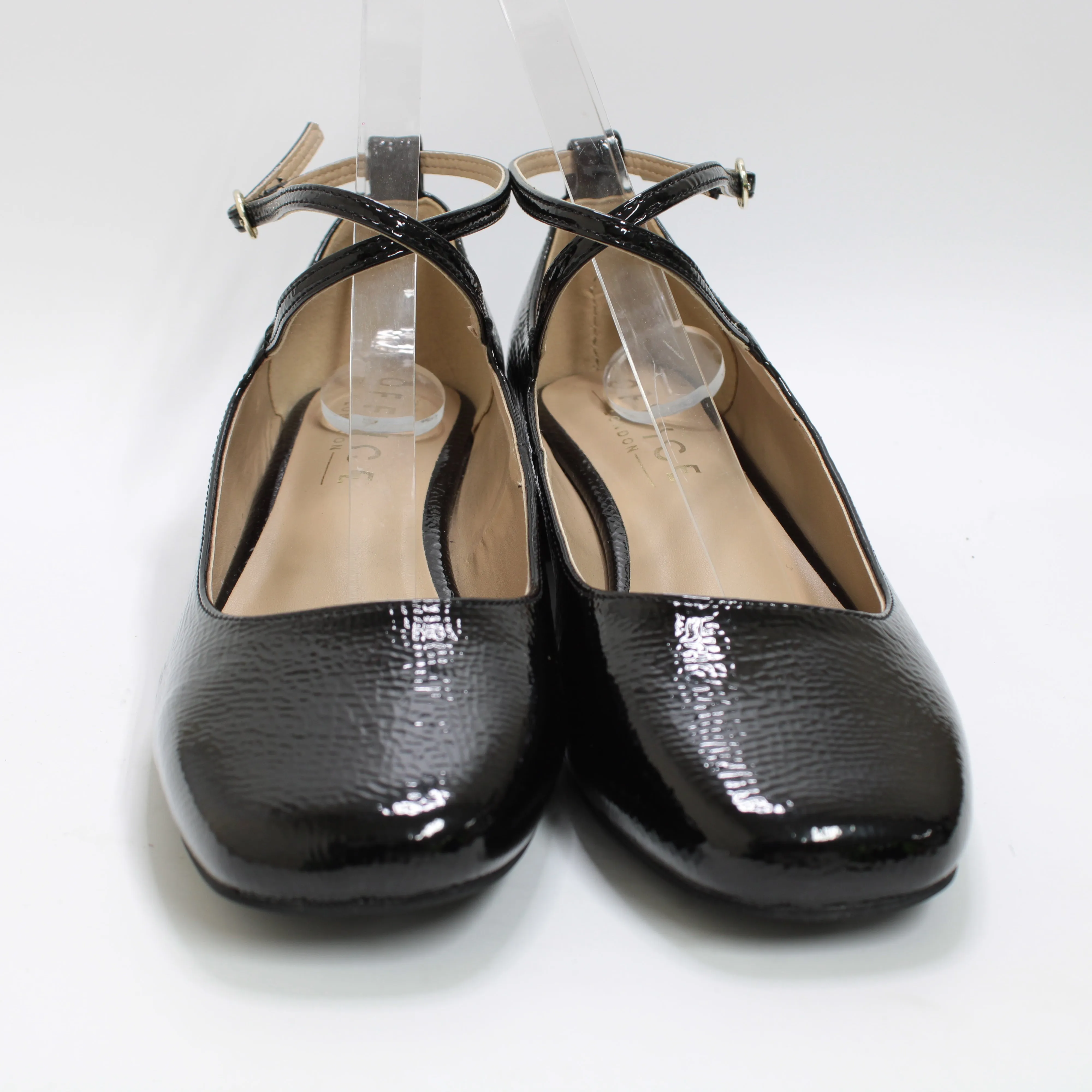 Womens Office Francesca Cross Over Ankle Strap Mary Janes Black Patent